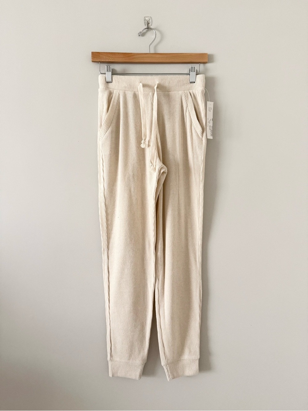 NWT Theo & Spence Cream Ribbed Knit Drawstring Jogger Lounge Pants Size XS